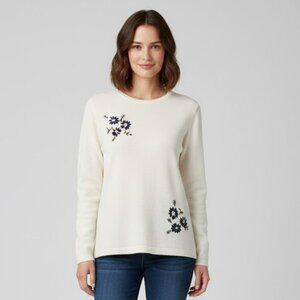 Soft Ivory Sweater with Floral Detail